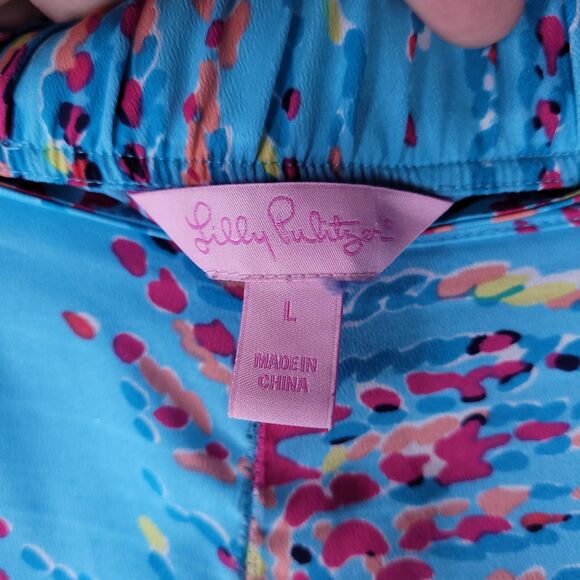 Lilly Pulitzer Pants Large Colorful Middleton Palazzo Shorely Blue Wide Leg - Picture 7 of 13